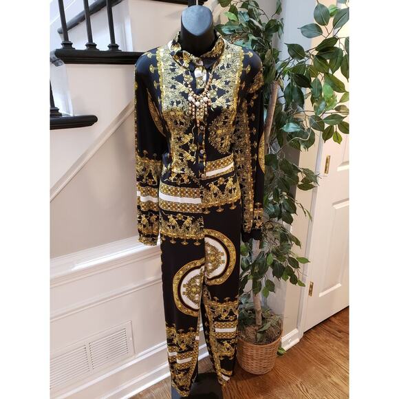 Fashion Nova Jumpsuit Womens XL Black Printed Twisted Elastic Waist Button Front - Picture 2 of 12